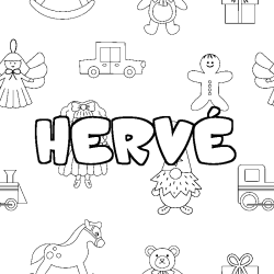 Coloring page first name HERVÉ - Toys background