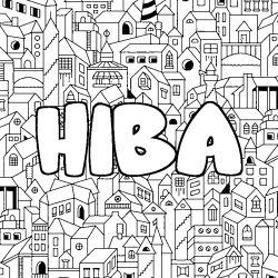 Coloring page first name HIBA - City background