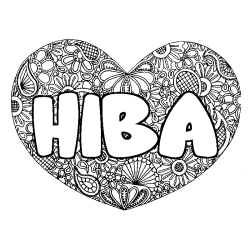 Coloring page first name HIBA - Heart mandala background