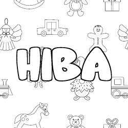 Coloring page first name HIBA - Toys background