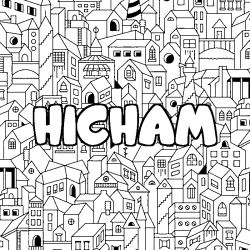 Coloring page first name HICHAM - City background