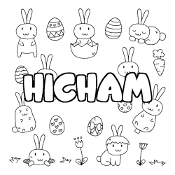 Coloring page first name HICHAM - Easter background