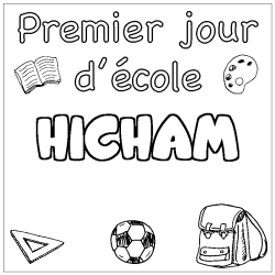 Coloring page first name HICHAM - School First day background