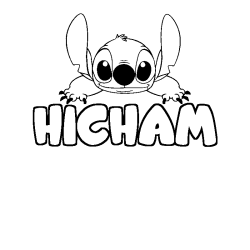 Coloring page first name HICHAM - Stitch background