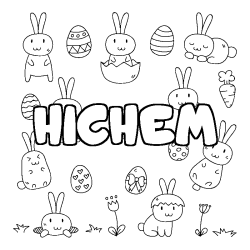 Coloring page first name HICHEM - Easter background