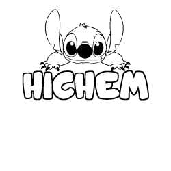 Coloring page first name HICHEM - Stitch background