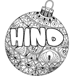 Coloring page first name HIND - Christmas tree bulb background
