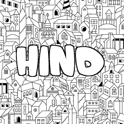 Coloring page first name HIND - City background