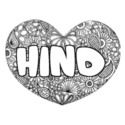 Coloring page first name HIND - Heart mandala background