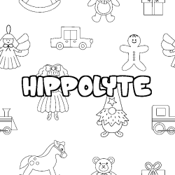 Coloring page first name HIPPOLYTE - Toys background