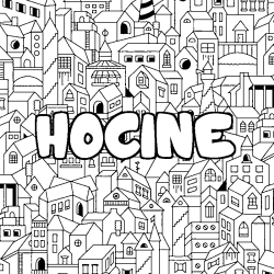 Coloring page first name HOCINE - City background