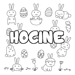 Coloring page first name HOCINE - Easter background