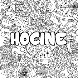 Coloring page first name HOCINE - Fruits mandala background