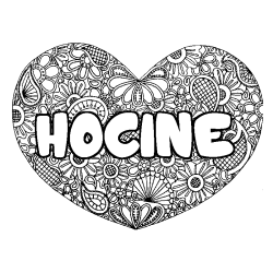 Coloring page first name HOCINE - Heart mandala background