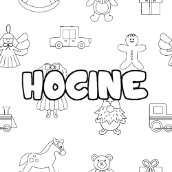 Coloring page first name HOCINE - Toys background