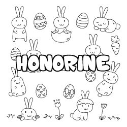 Coloring page first name HONORINE - Easter background