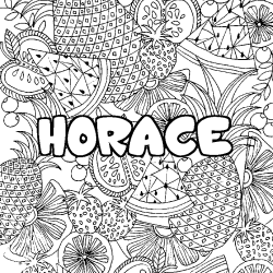 Coloring page first name HORACE - Fruits mandala background
