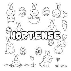Coloring page first name HORTENSE - Easter background