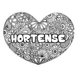 Coloring page first name HORTENSE - Heart mandala background