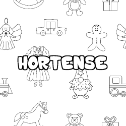 Coloring page first name HORTENSE - Toys background