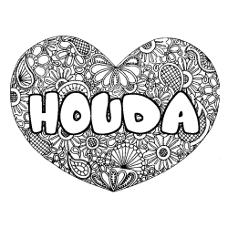 Coloring page first name HOUDA - Heart mandala background
