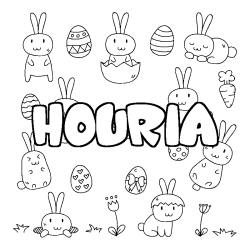 Coloring page first name HOURIA - Easter background