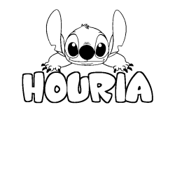 Coloring page first name HOURIA - Stitch background