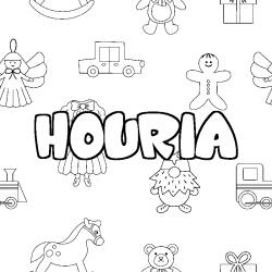 Coloring page first name HOURIA - Toys background