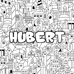 Coloring page first name HUBERT - City background