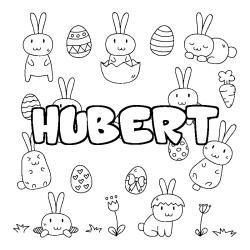 Coloring page first name HUBERT - Easter background