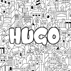 Coloring page first name HUGO - City background