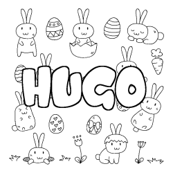 Coloring page first name HUGO - Easter background
