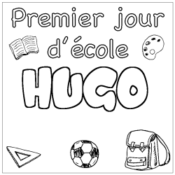 Coloring page first name HUGO - School First day background