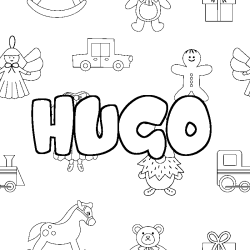 Coloring page first name HUGO - Toys background