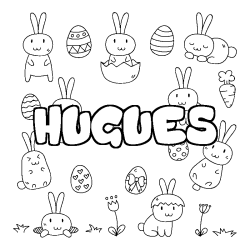 Coloring page first name HUGUES - Easter background