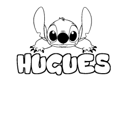 Coloring page first name HUGUES - Stitch background
