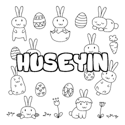 Coloring page first name HUSEYIN - Easter background