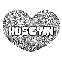 Coloring page first name HUSEYIN - Heart mandala background