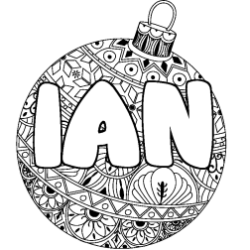 Coloring page first name IAN - Christmas tree bulb background