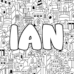 Coloring page first name IAN - City background