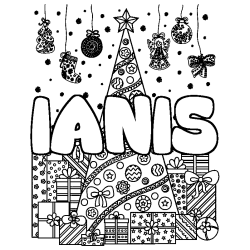 Coloring page first name IANIS - Christmas tree and presents background
