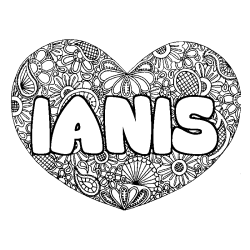 Coloring page first name IANIS - Heart mandala background