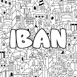 Coloring page first name IBAN - City background