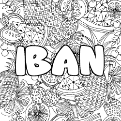 Coloring page first name IBAN - Fruits mandala background