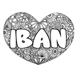 Coloring page first name IBAN - Heart mandala background