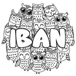 Coloring page first name IBAN - Owls background