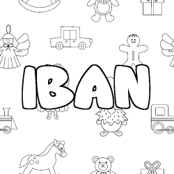 Coloring page first name IBAN - Toys background