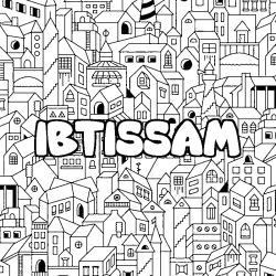 Coloring page first name IBTISSAM - City background