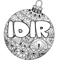 Coloring page first name IDIR - Christmas tree bulb background