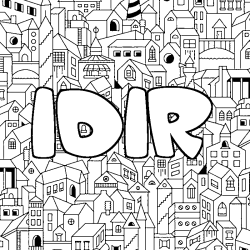 Coloring page first name IDIR - City background